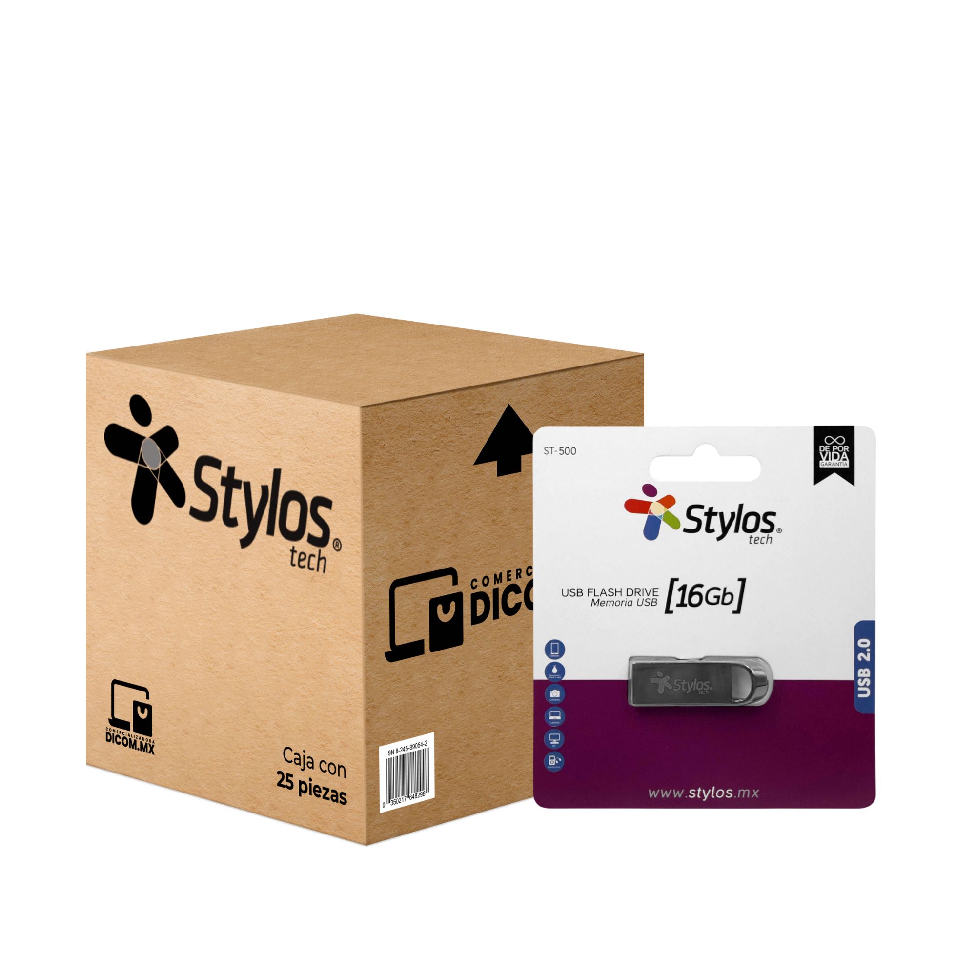 25 Pack - Memoria USB de 16 GB Stylos ST500, Metálica