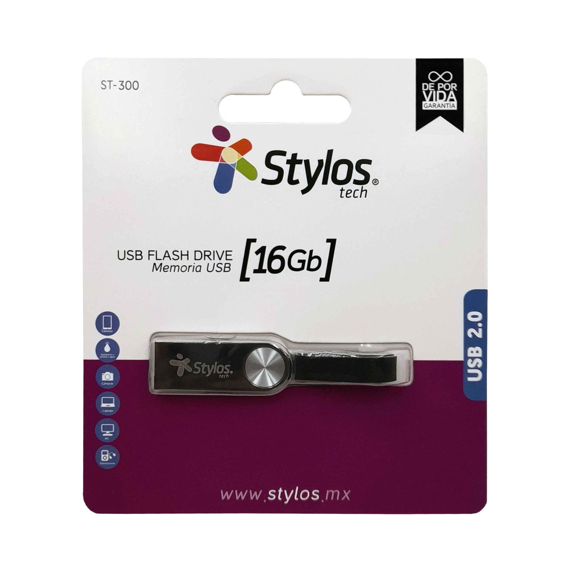 Memoria USB 2.0 de 16 GB Stylos ST300, Metálica