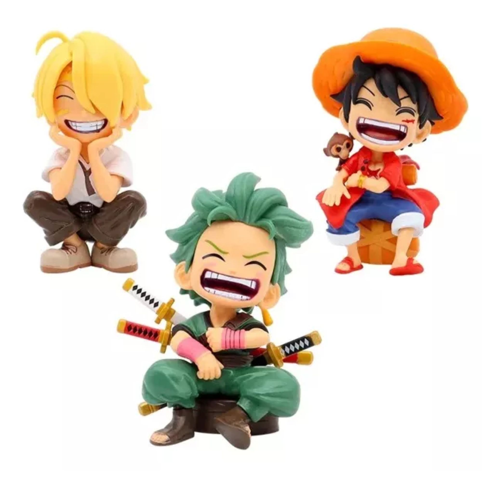 Set 3 Figuras Anime One Piece Luffy Roronoa Zoro Sanji, Figuras Chibi Coleccionable Anime 