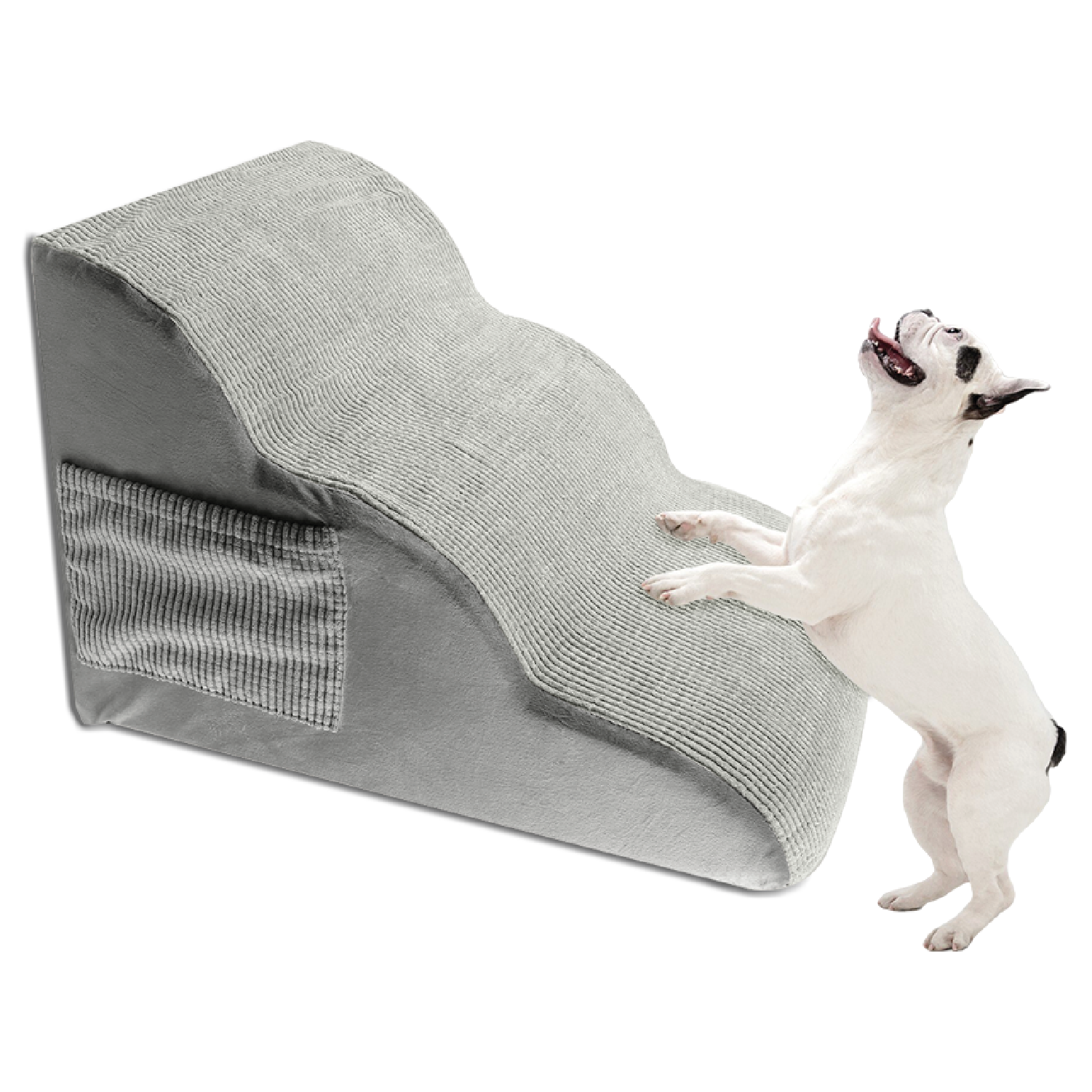 Escalera Afelpada 3 Pasos Para Perro Poli Pets Color Gris