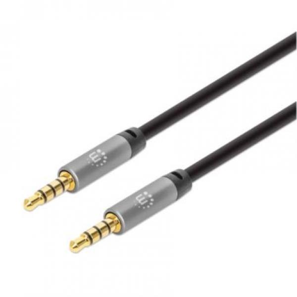 Cable Auxiliar de Audio Estéreo Manhattan Negro/Plata 5 M.