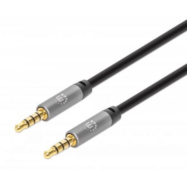 Cable Auxiliar de Audio Estéreo Manhattan Negro/Plata 1 M.