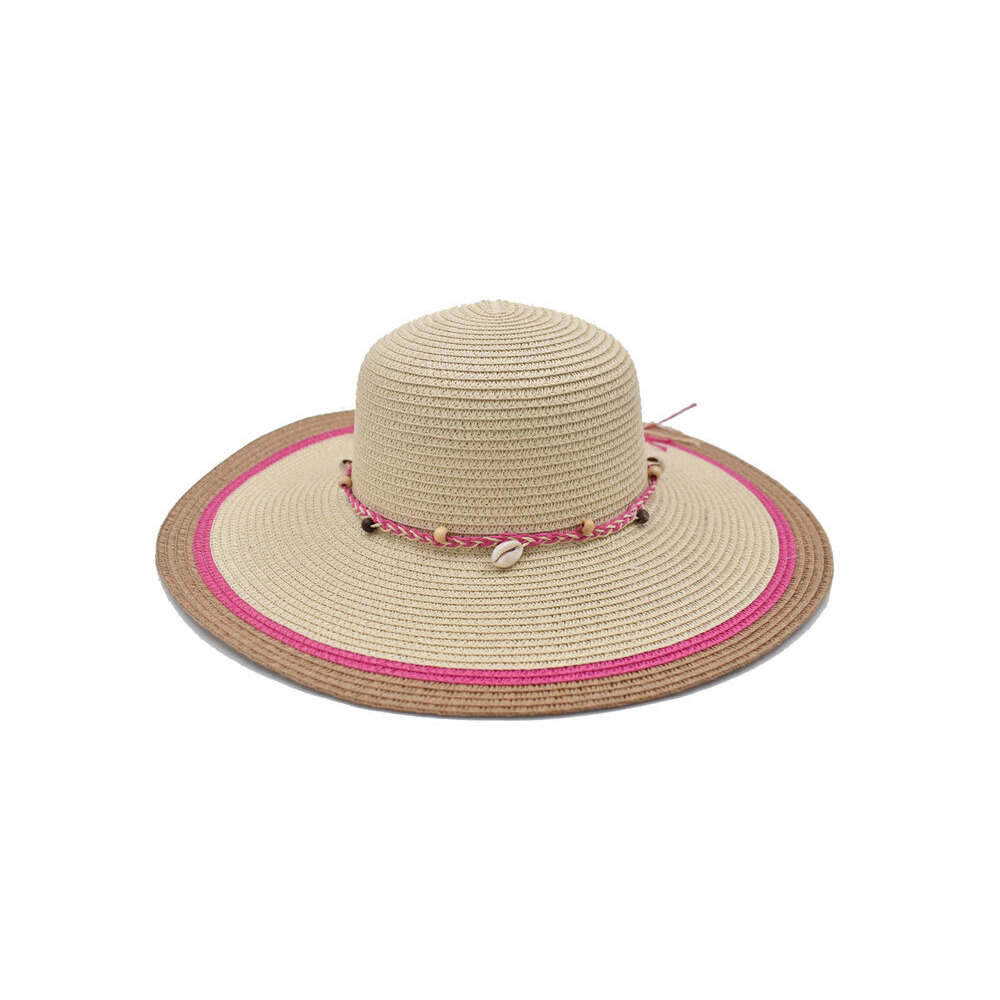 Sombrero Pamela Beige Detalles en Color Rosa