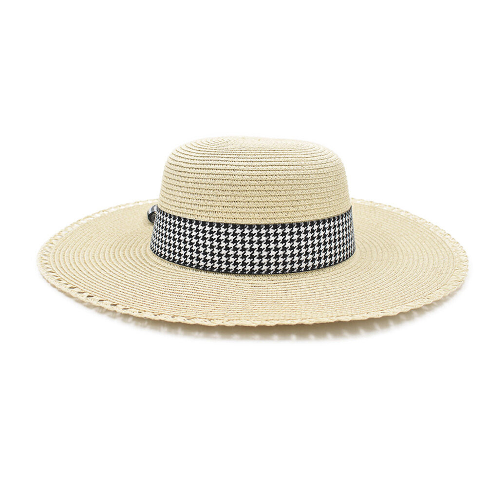 Sombrero Pamela Beige Detalle de Cinta y Moño 