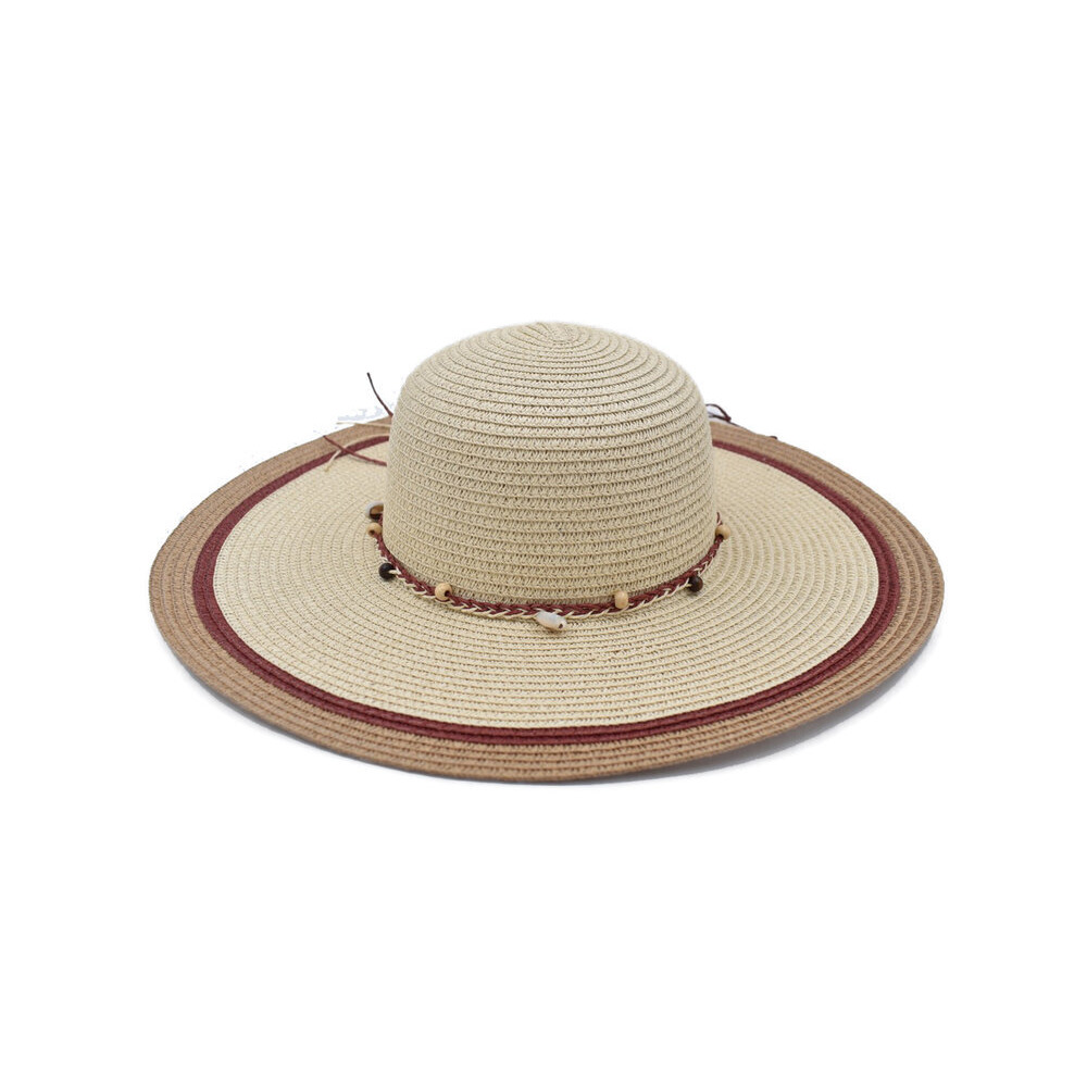 Sombrero Pamela Beige Detalles en Color Vino 