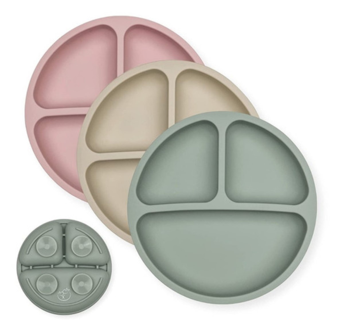 Juego De 3 Platos De Silicona Para Niños Con Ventosa U Chef Color Beige/verde/rosa