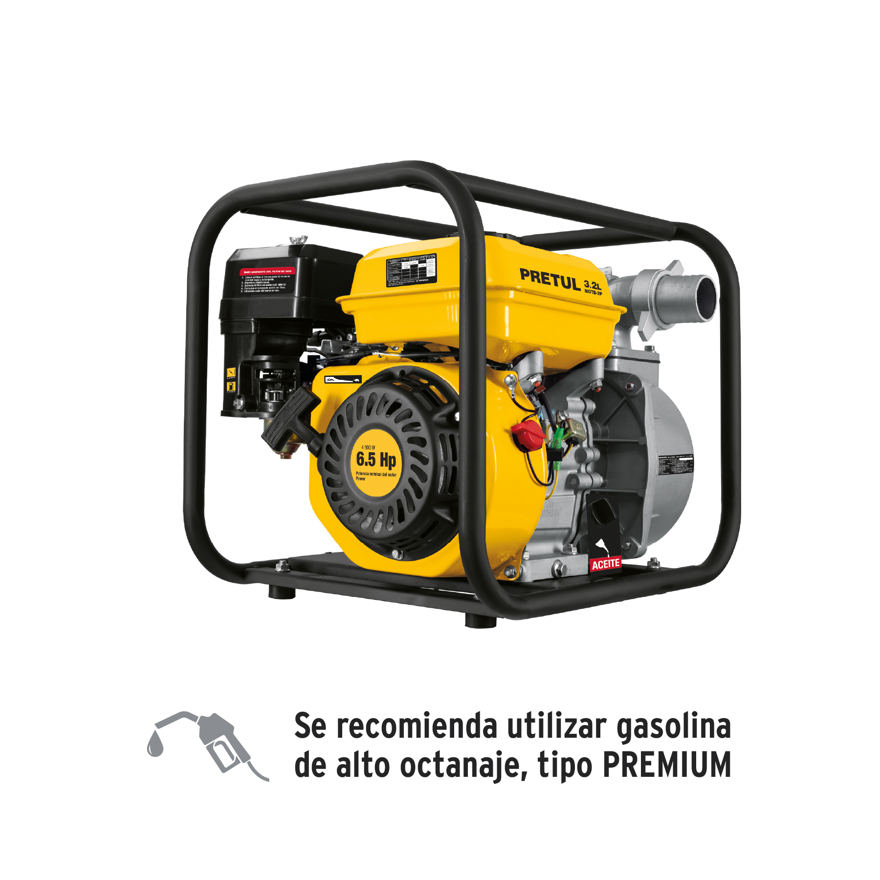 Motobomba autocebante 2 x 2 pul. a gasolina 6-1/2 HP, PRETUL