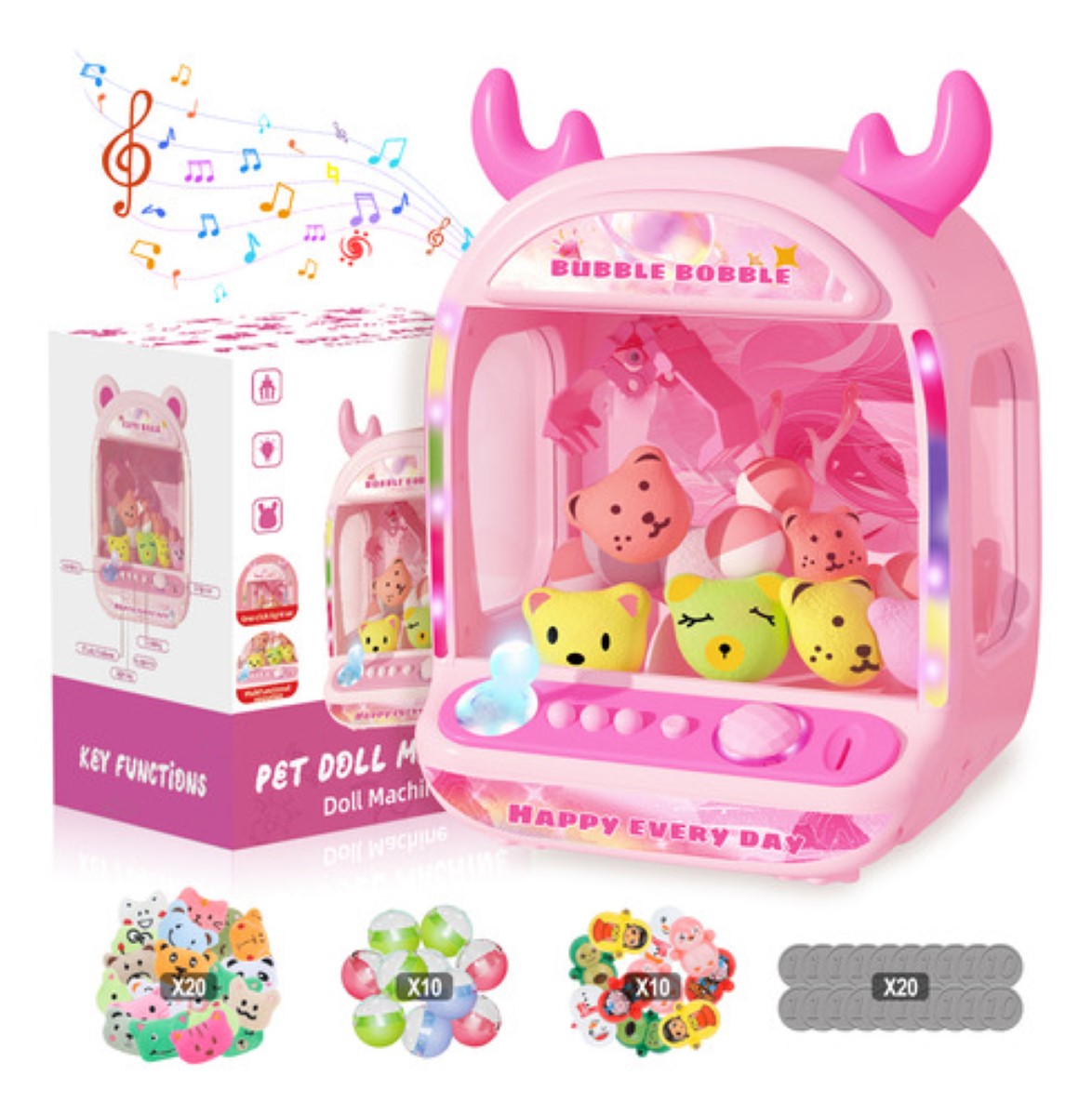 Máquina De Garras Para Niños Con Sonido Y 40 Mini Juguetes rosa