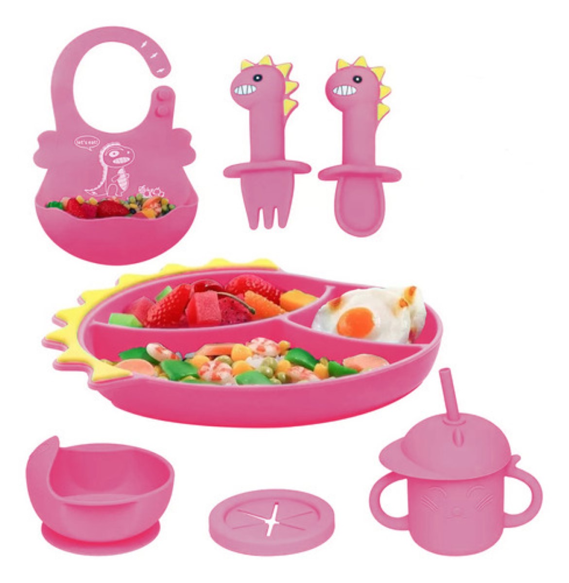 Juego De Antideslizante Platos De Silicona Para Bebes 8pcs rosa mexicano dinio