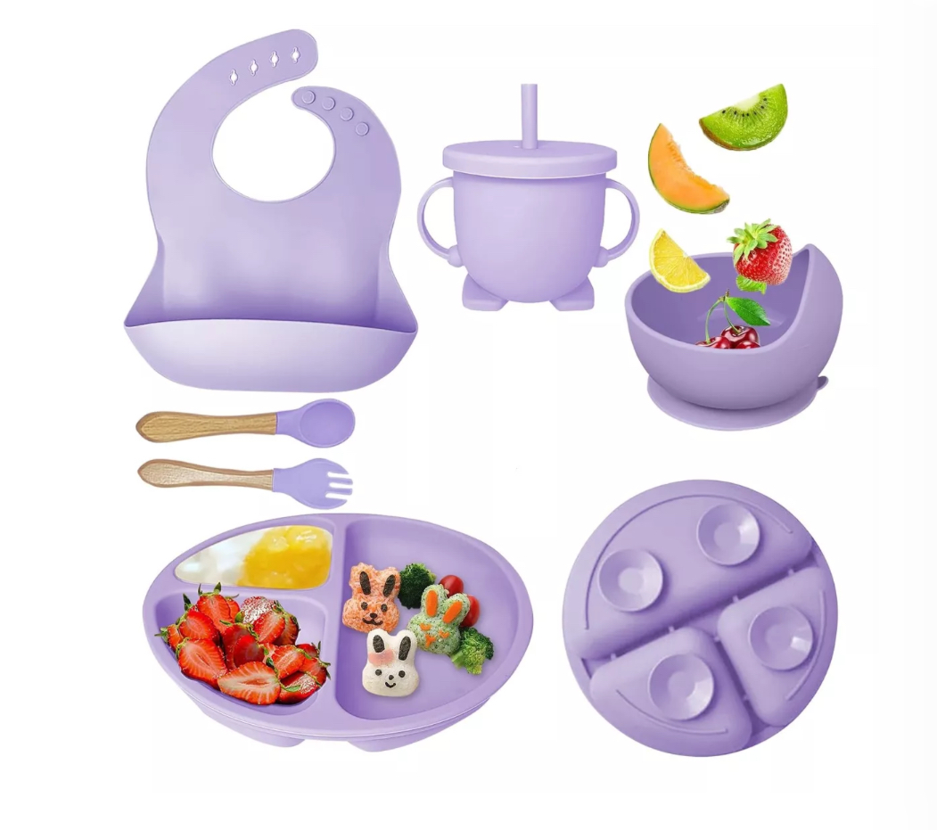 Platos Para Bebés De Silicona Con Tazón Cuchara Tenedor Bebé Morada