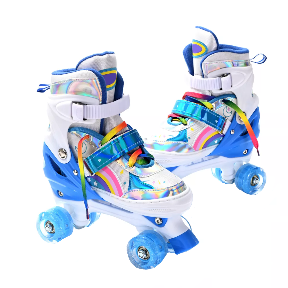 Patines De 4 Ruedas Para Niños Ajustables Con Freno Y Luces Azul Talla L