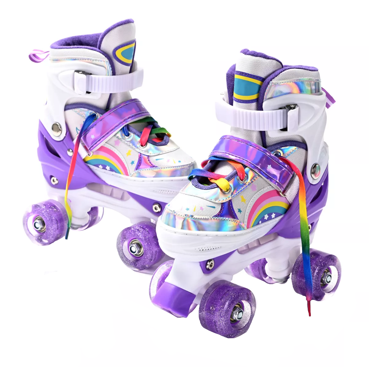 Patines De 4 Ruedas Para Niños Ajustables Con Freno Y Luces Lila Talla S