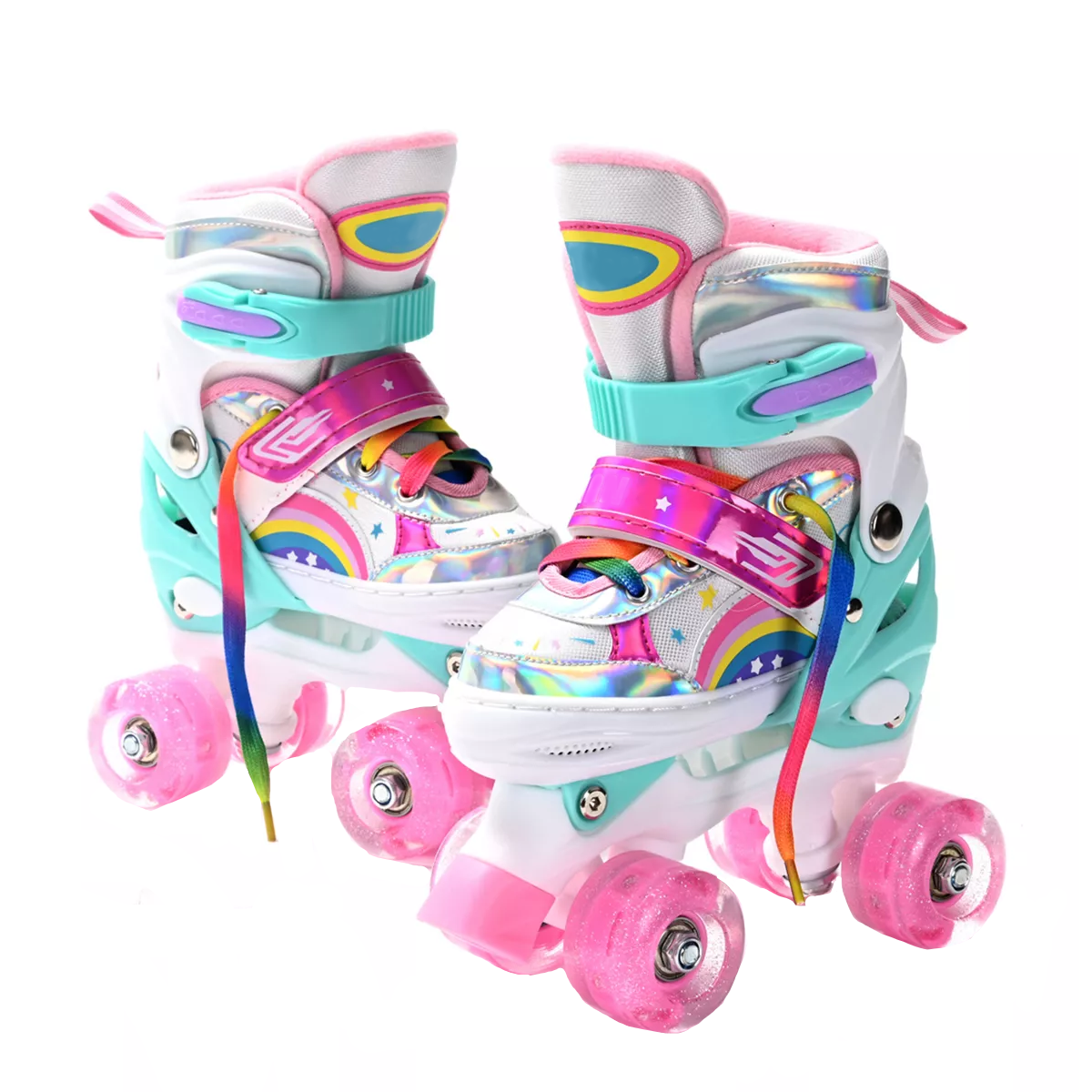 Patines De 4 Ruedas Para Niños Ajustables Con Freno Y Luces Rosa Talla S