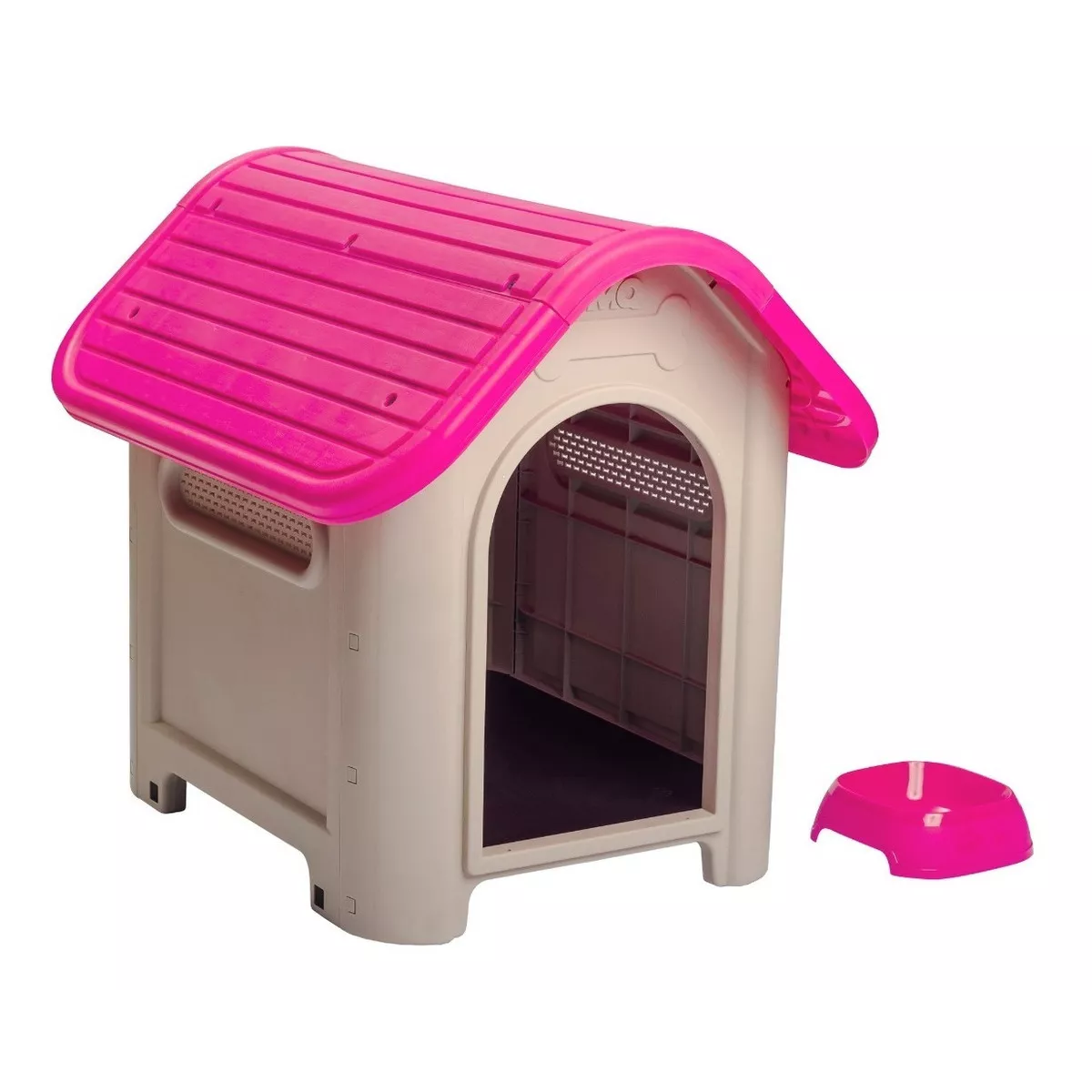 Casa De Perro Raza Mediana +plato Marca Mq Color Magenta