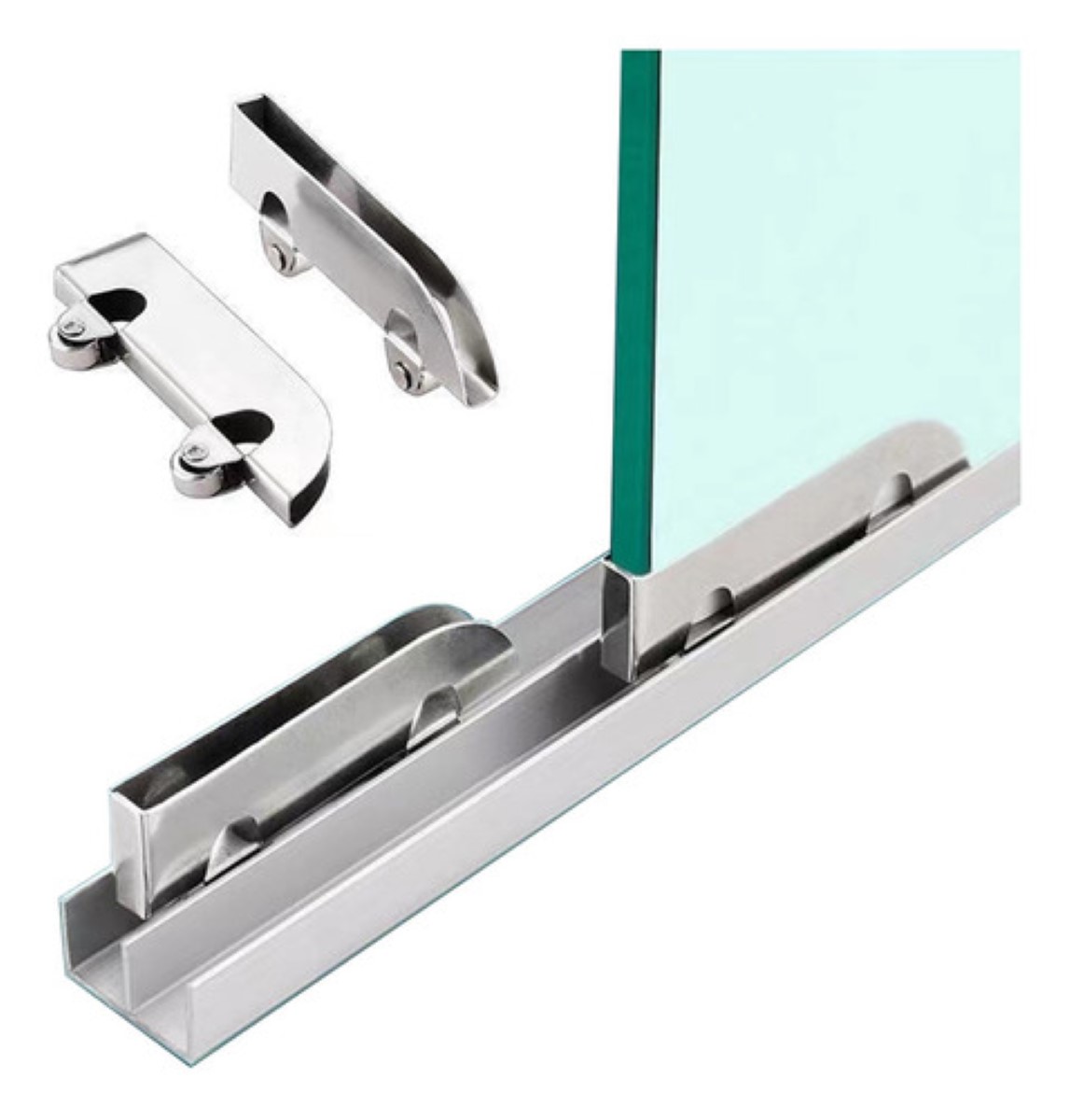 12 Pc Acero Inox Cristal 5mm + Riel Puerta Corredera 60cm PLATA 