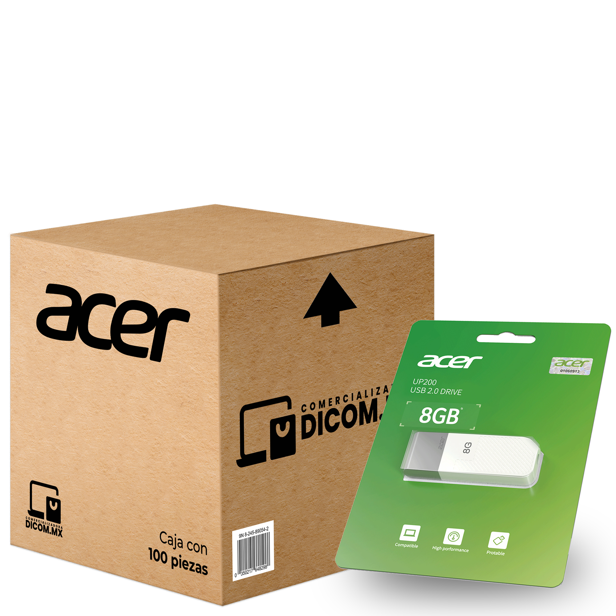 100 Pack - Memoria USB de 8 GB Acer UP200, Blanco