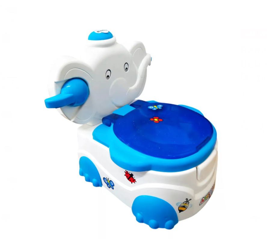 Bañito Elefante Entrenador Para Bebe Musical Niño Con Dispensador Papel Color Azul