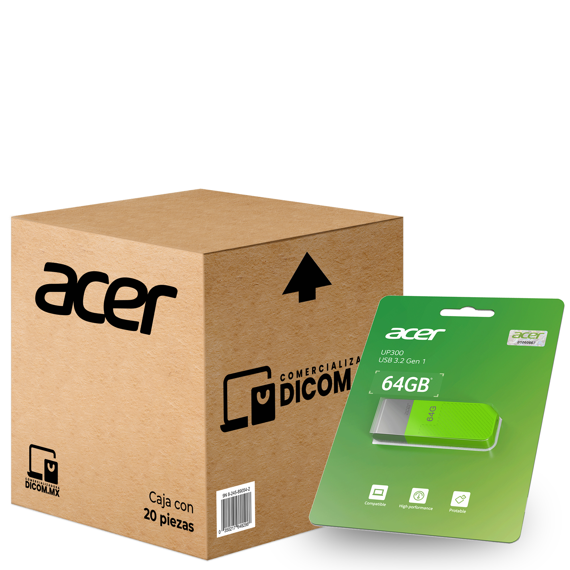 20 Pack - Memoria USB de 64 GB Acer UP300, Verde