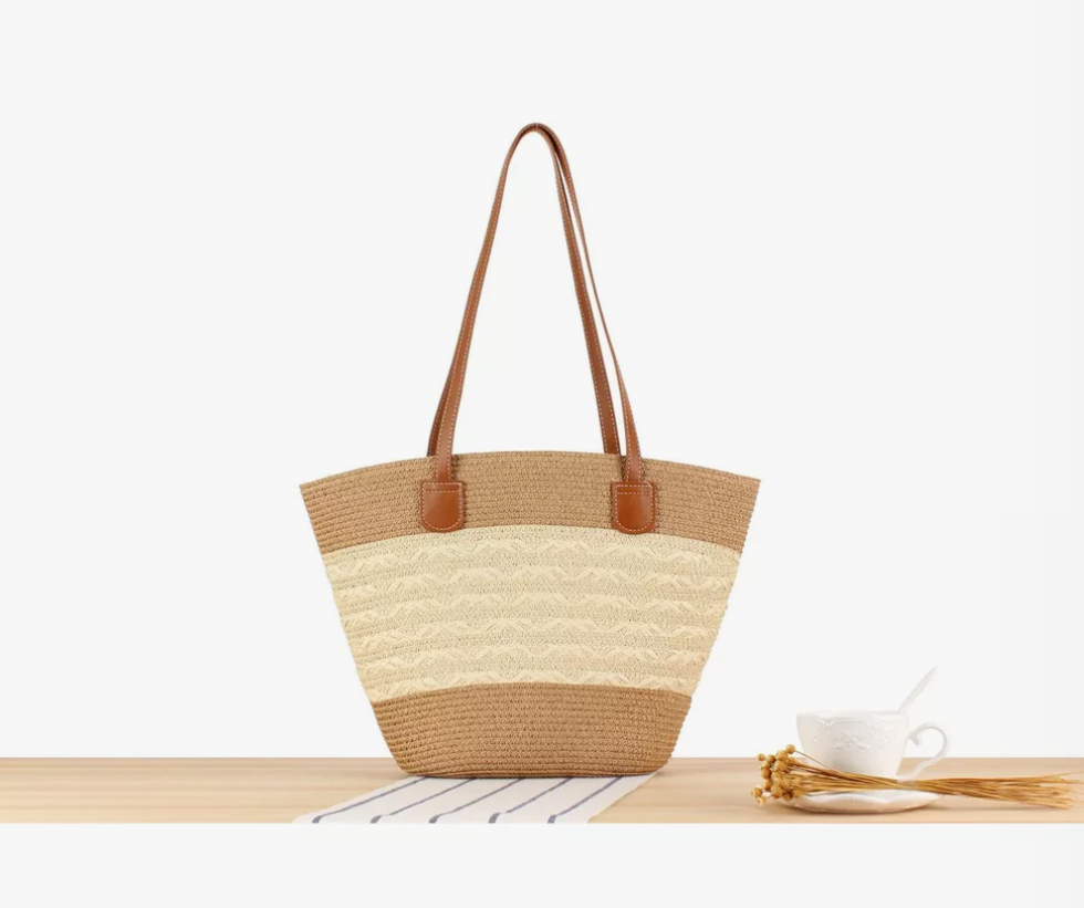 Bolso Bandolera De Mujer Grande De Paja De Playa Beige