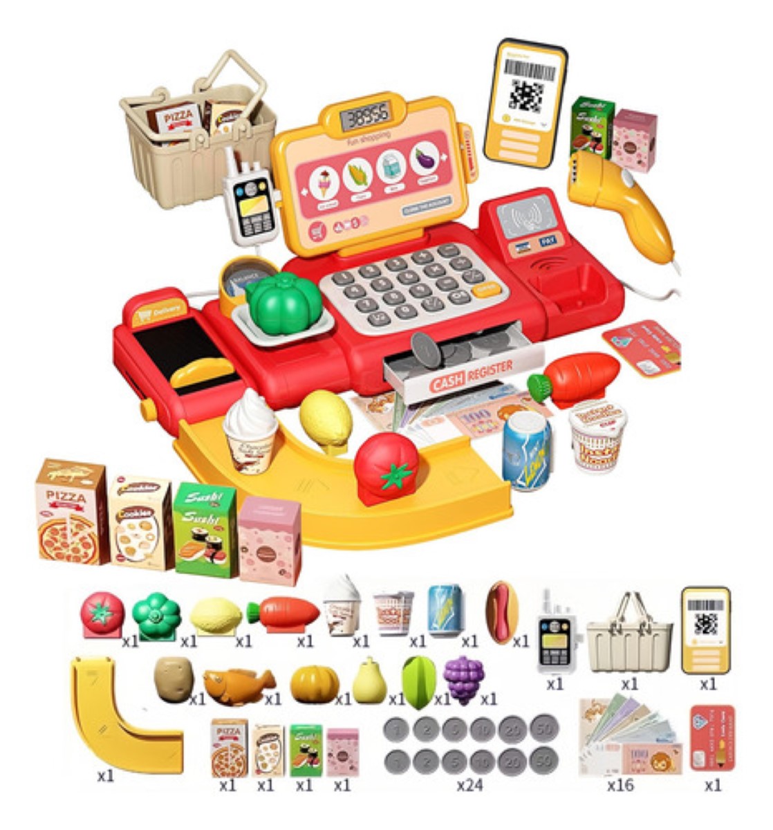 Caja Registradora De Juguete/super Mercado Infantil, 63 Pzs. rojo