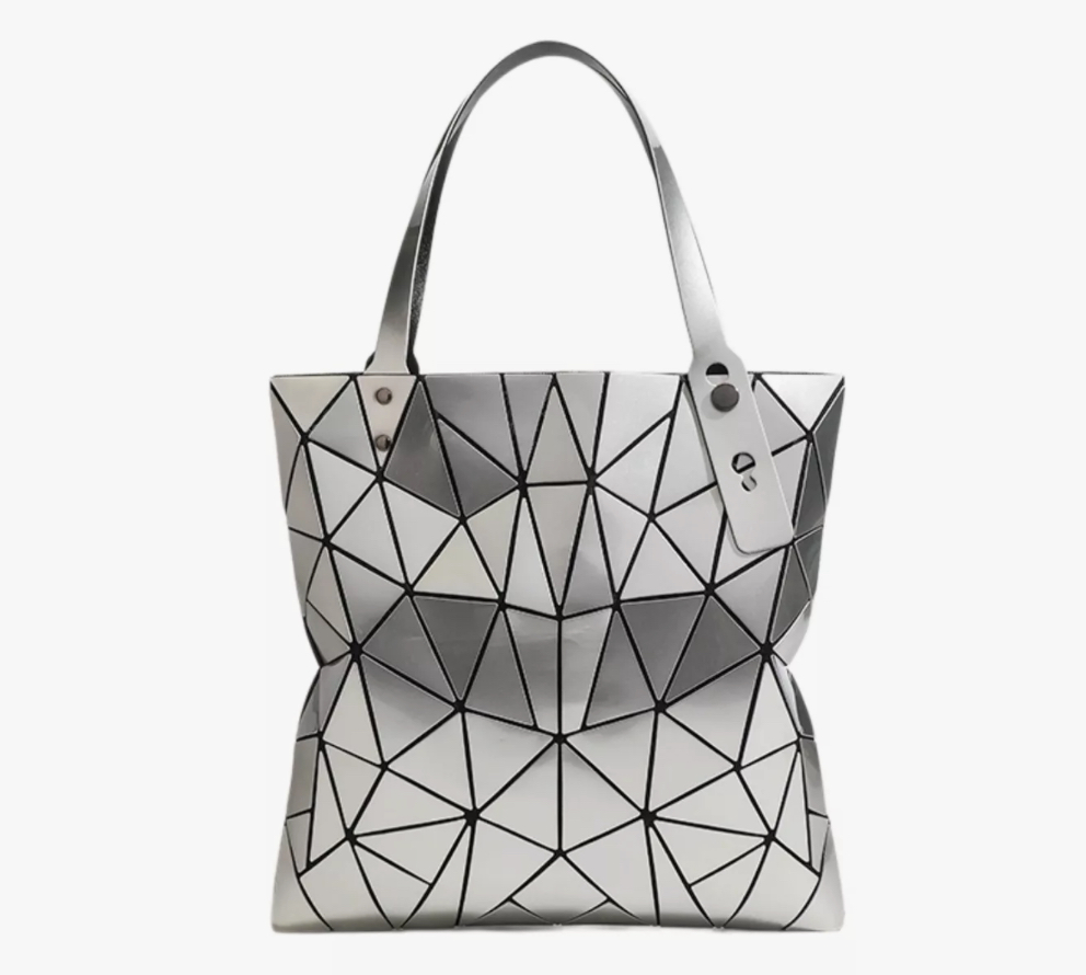 Bolso De Hombro Mujer Tote Bag Bolso Mano Rombos Geométricos Plateado