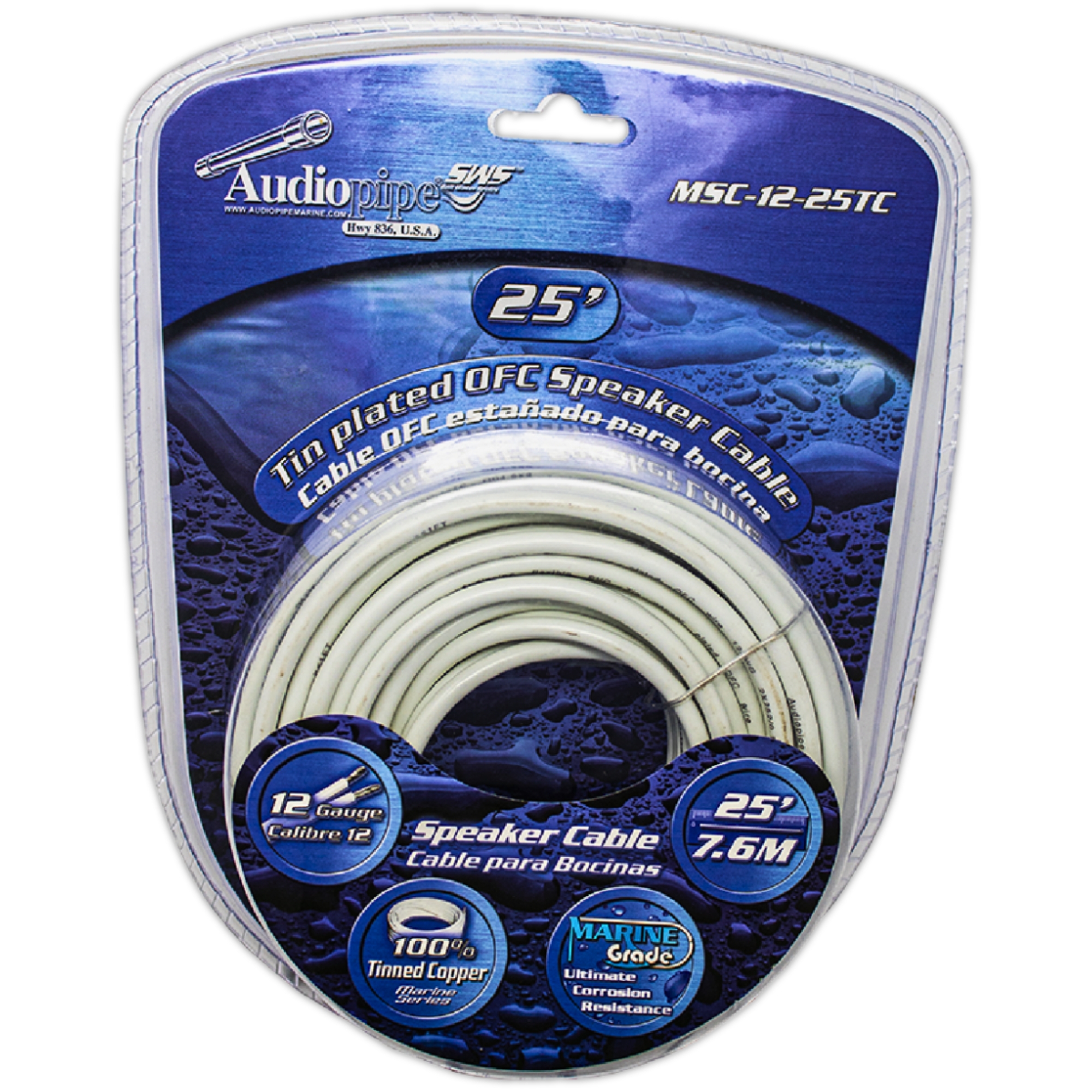 Cable Marino RCA Audiopipe MSC-12-25TC 7.62M Calibre 12 GA 100% Libre Oxígeno