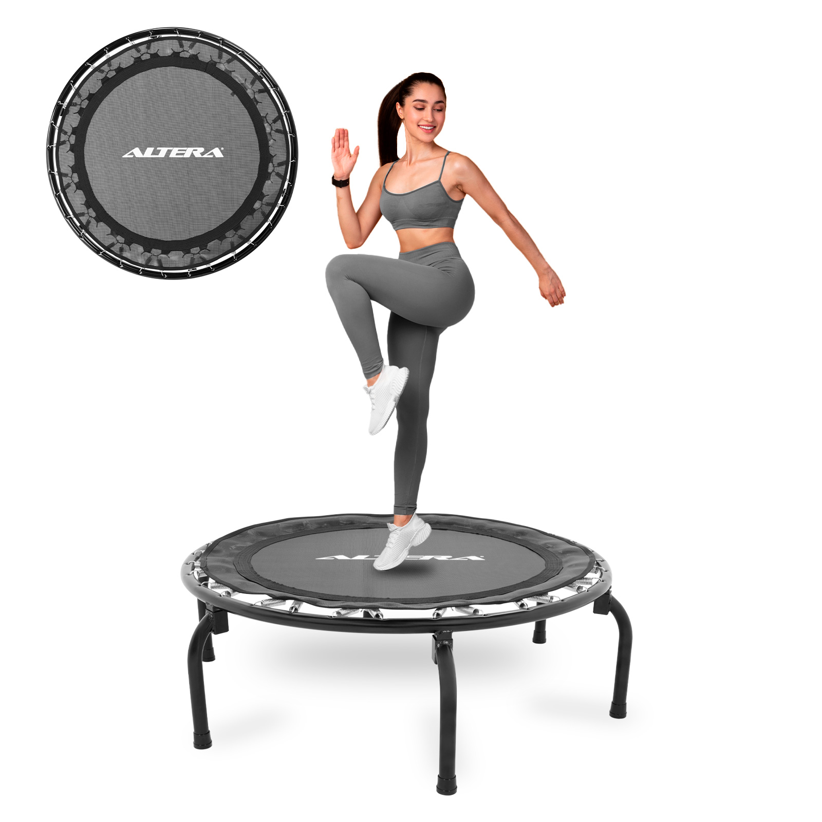 Trampolín Fitness Premium Aeróbico Compacto para Ejercicio Resistente Con 32 Resortes 150Kg