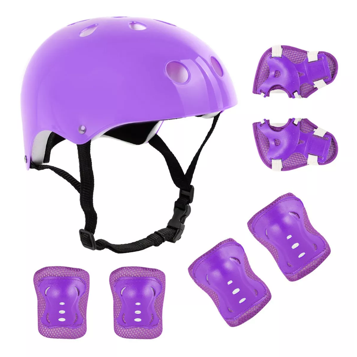 Kit De Protección De Patín Niños Con Casco Rodillera Codera Morado