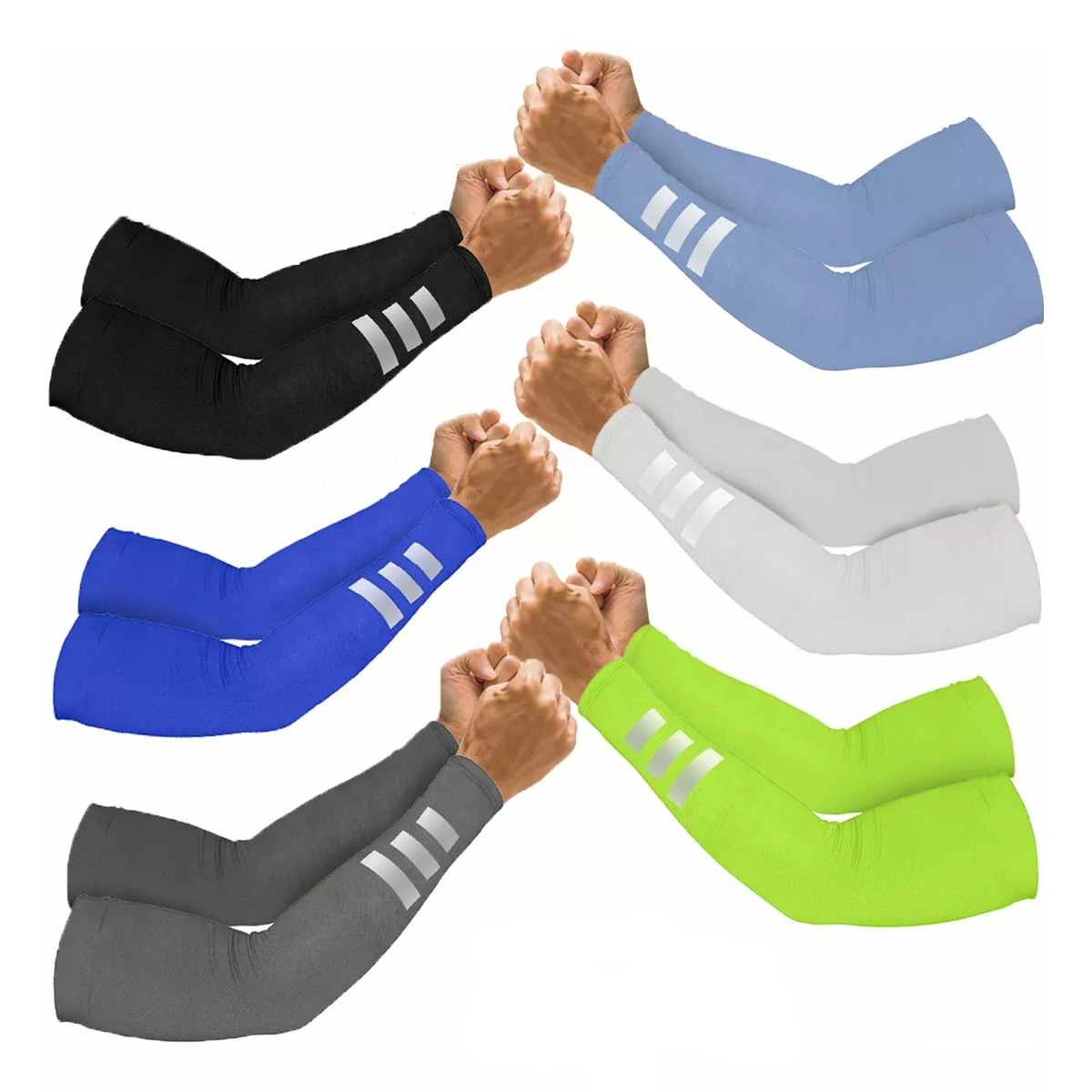 6 Pares Mangas Protectoras Para Sol, Deporte Con Reflejante 6 Colores