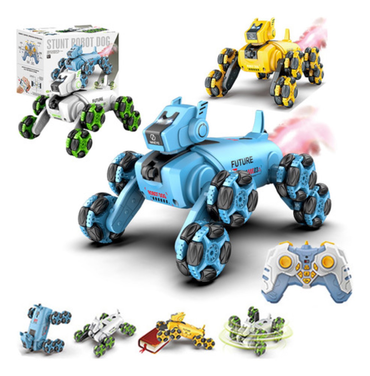 Perro De Juguete Inteligente De Control Remoto Blue Eight-Wheel Stunt Mechanical Dog