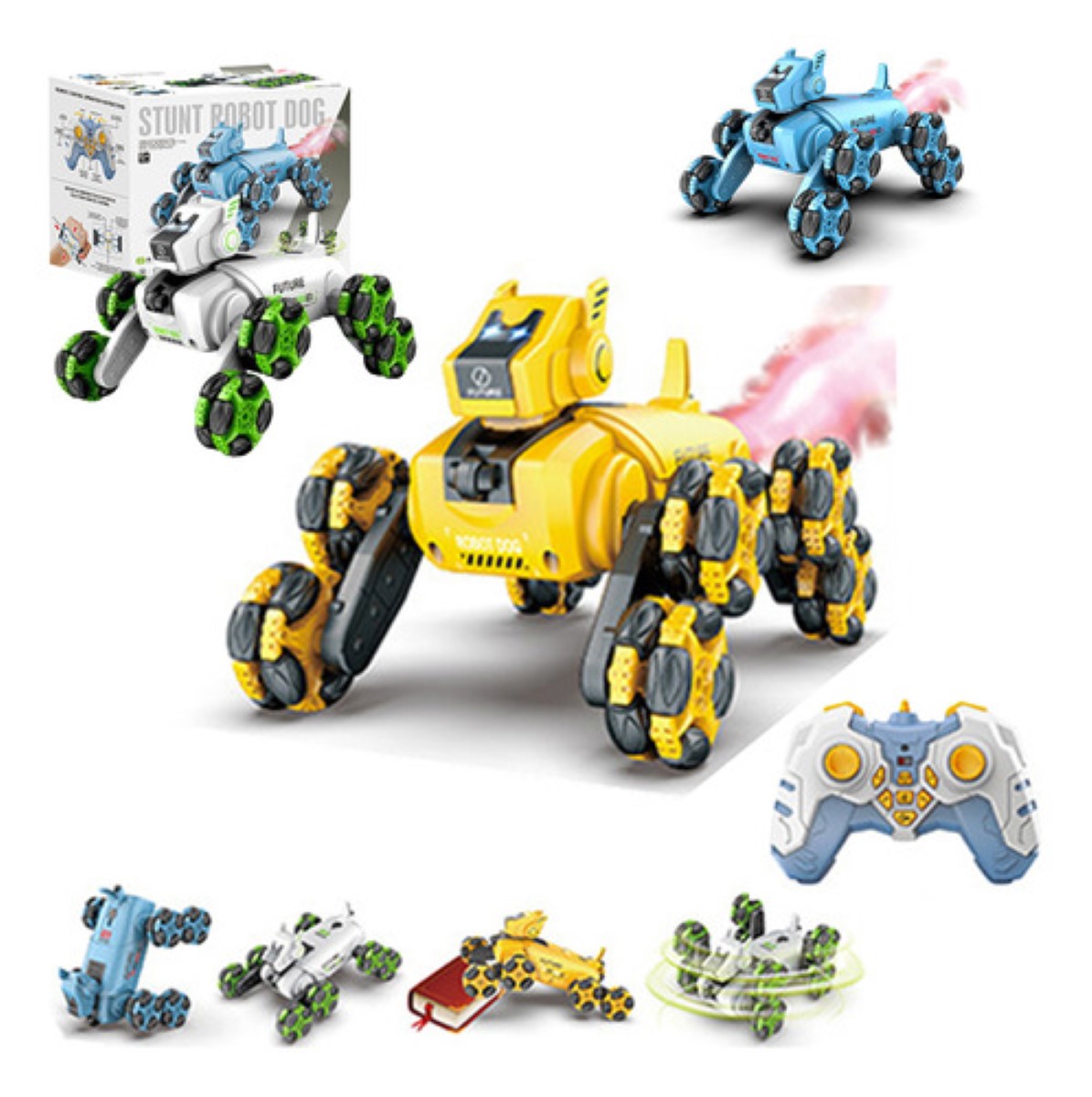 Perro De Juguete Inteligente De Control Remoto Yellow Eight-Wheel Stunt Mechanical D