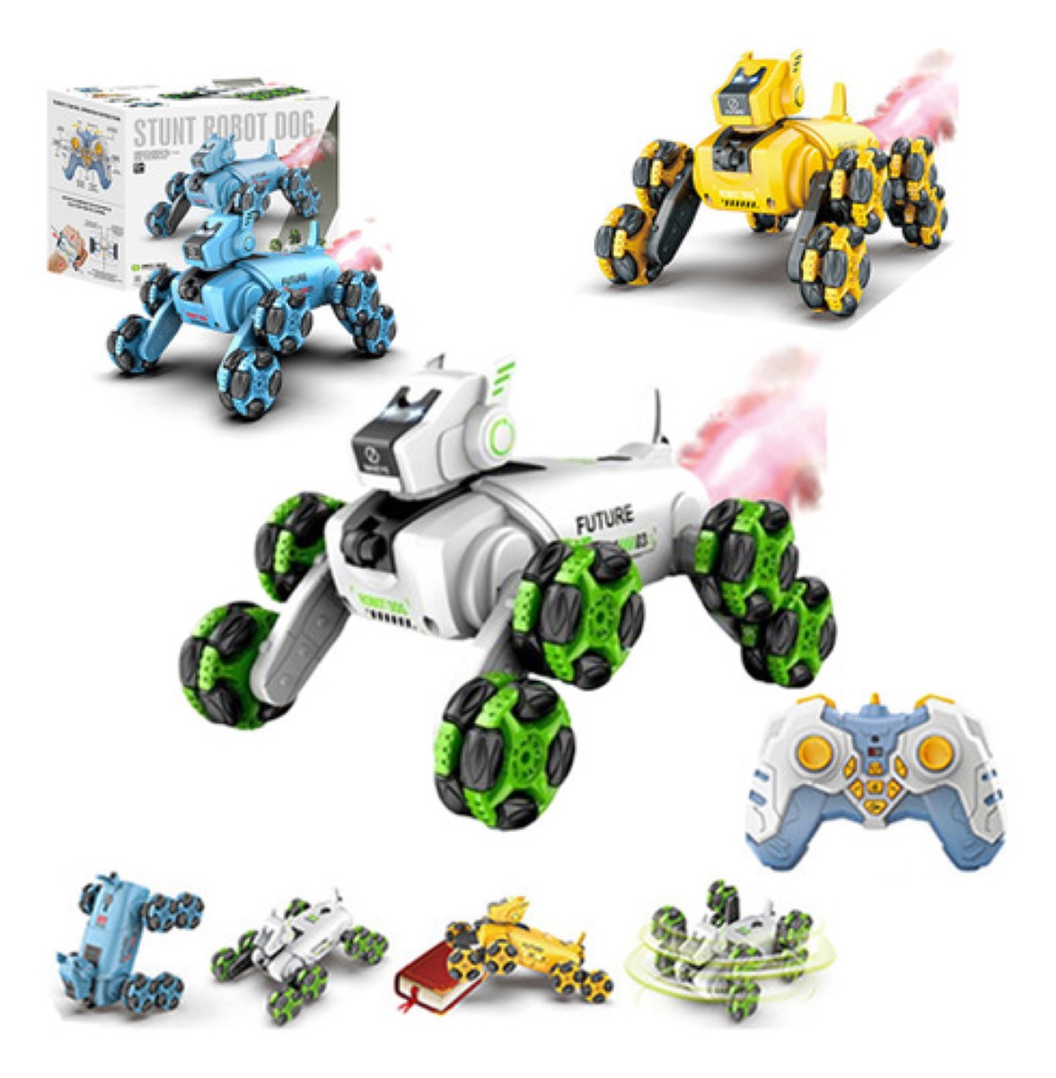 Perro De Juguete Inteligente De Control Remoto White Eight-Wheel Stunt Mechanical D