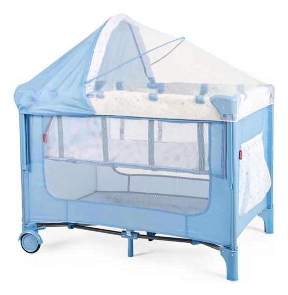 Cuna Corral Colecho D Bebé Love & Care Con Mosquitero Azul