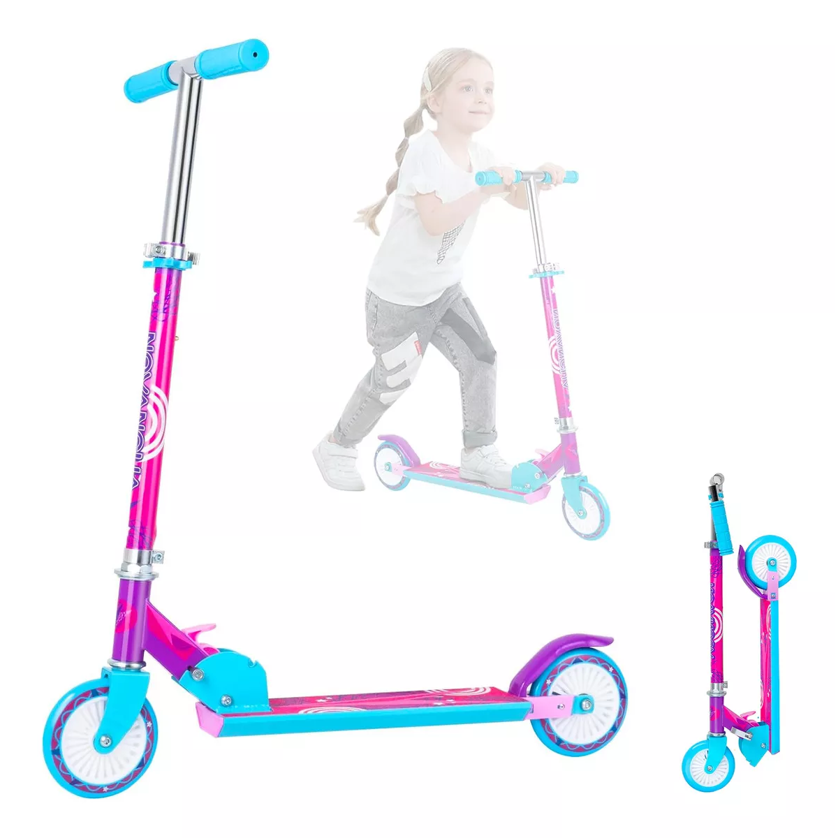 Scooter para niños 2 llantas plegables ligero altura adjustable 50 kg Rosa chicle