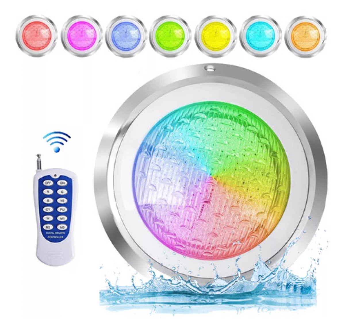 Luz Led Para Piscina 12 24w Lámpara Colorida Rgb Con Remote PLATA