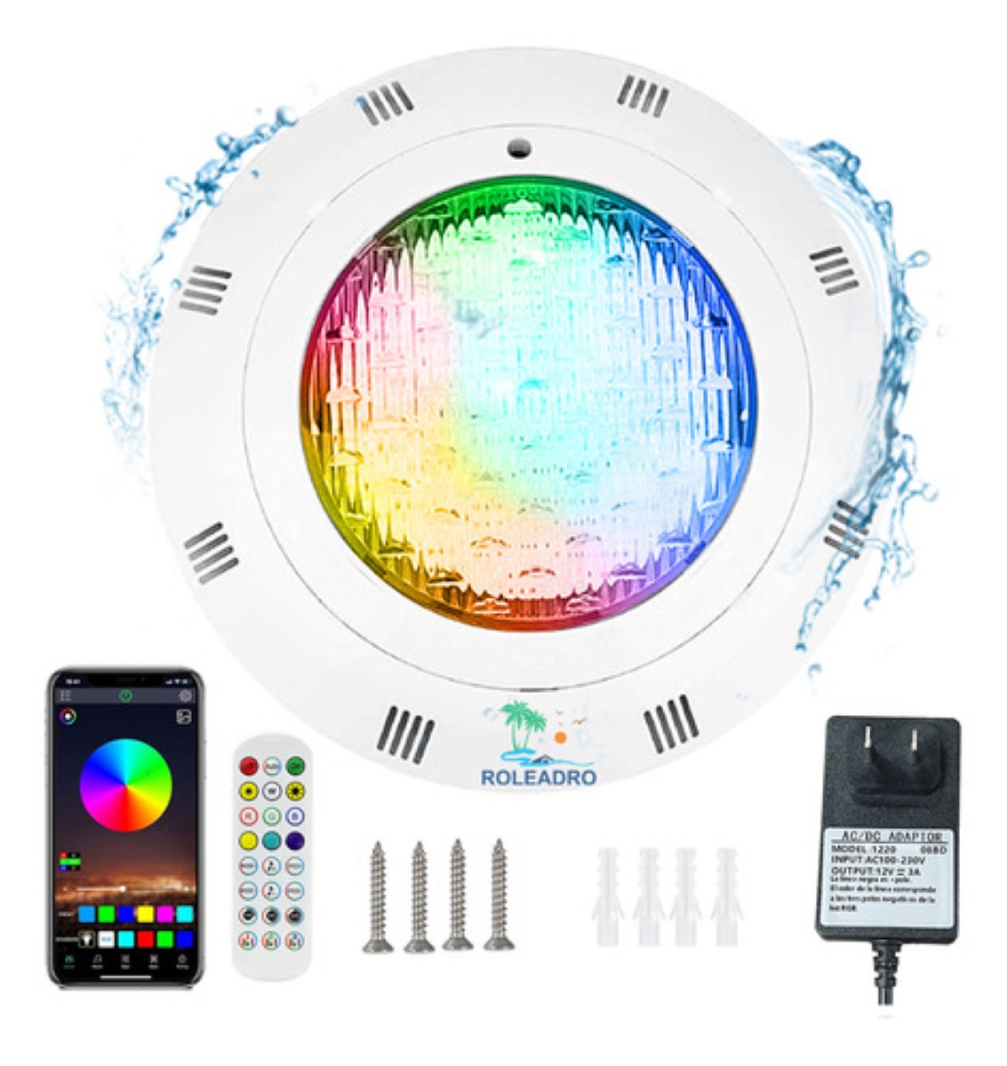 Luz De Piscina Lámpara Sumergible Bluetooth 24w De Para Rgb BLANCO