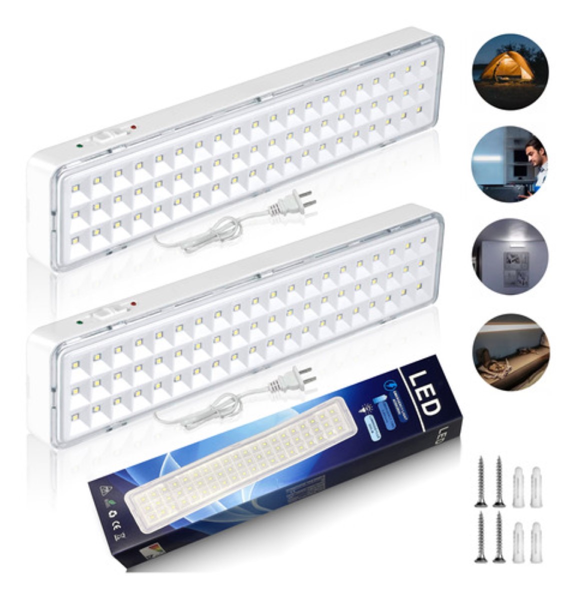 2pcs Lámpara De Emergencia De 60 Leds Recargable Blanca