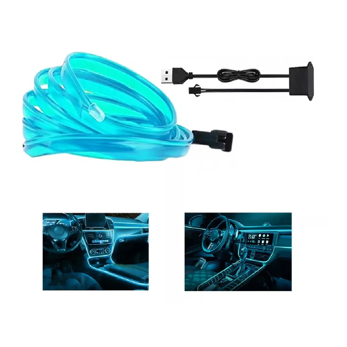 5m Tira Neon Led De Flexible Luz Auto Interior Decorativa Azul hielo