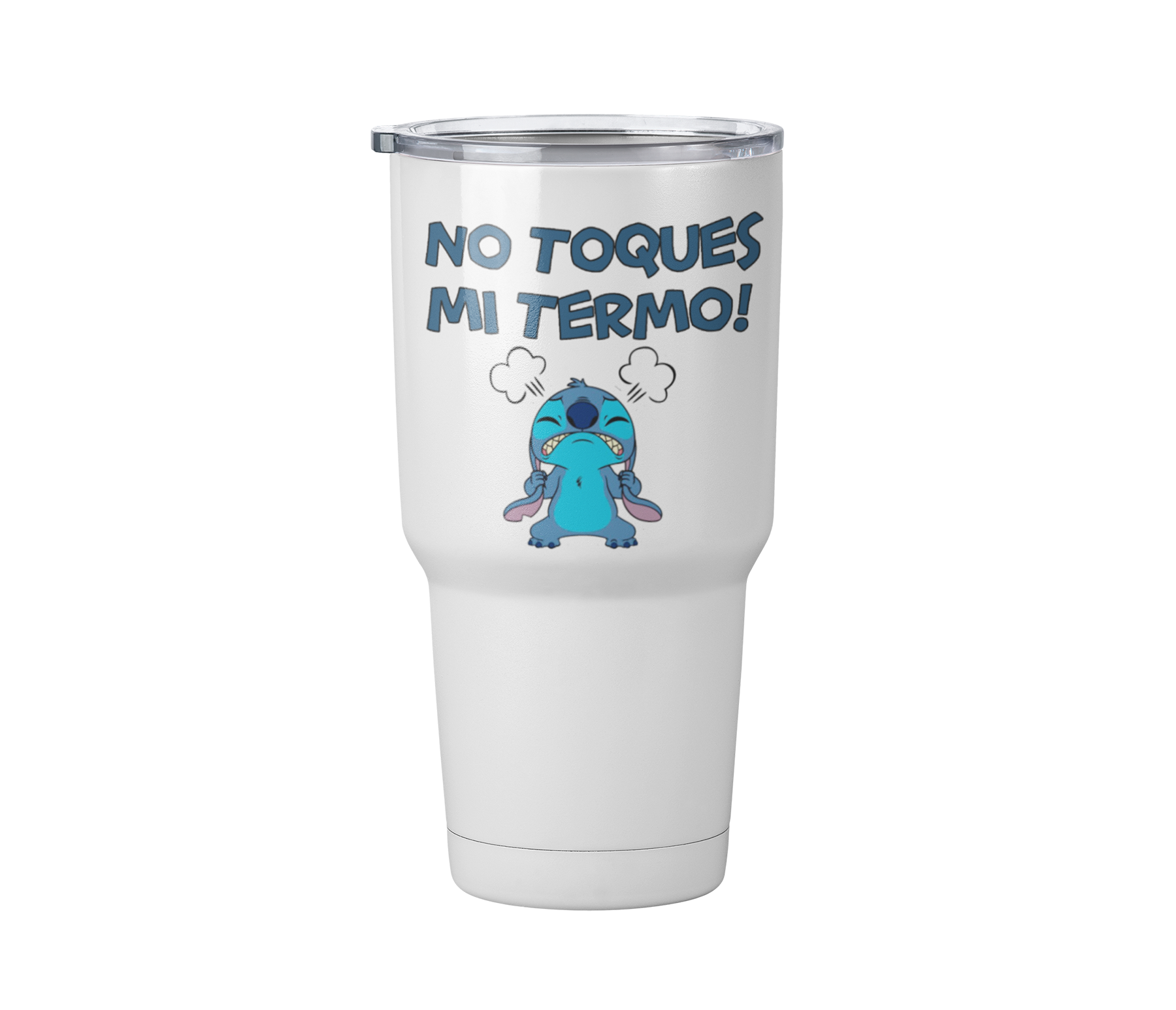 Termo sttich no toques mi termo enojado | Blanco Acero | frase meme divertido | Viajero Metálico 30 oz l Personaje