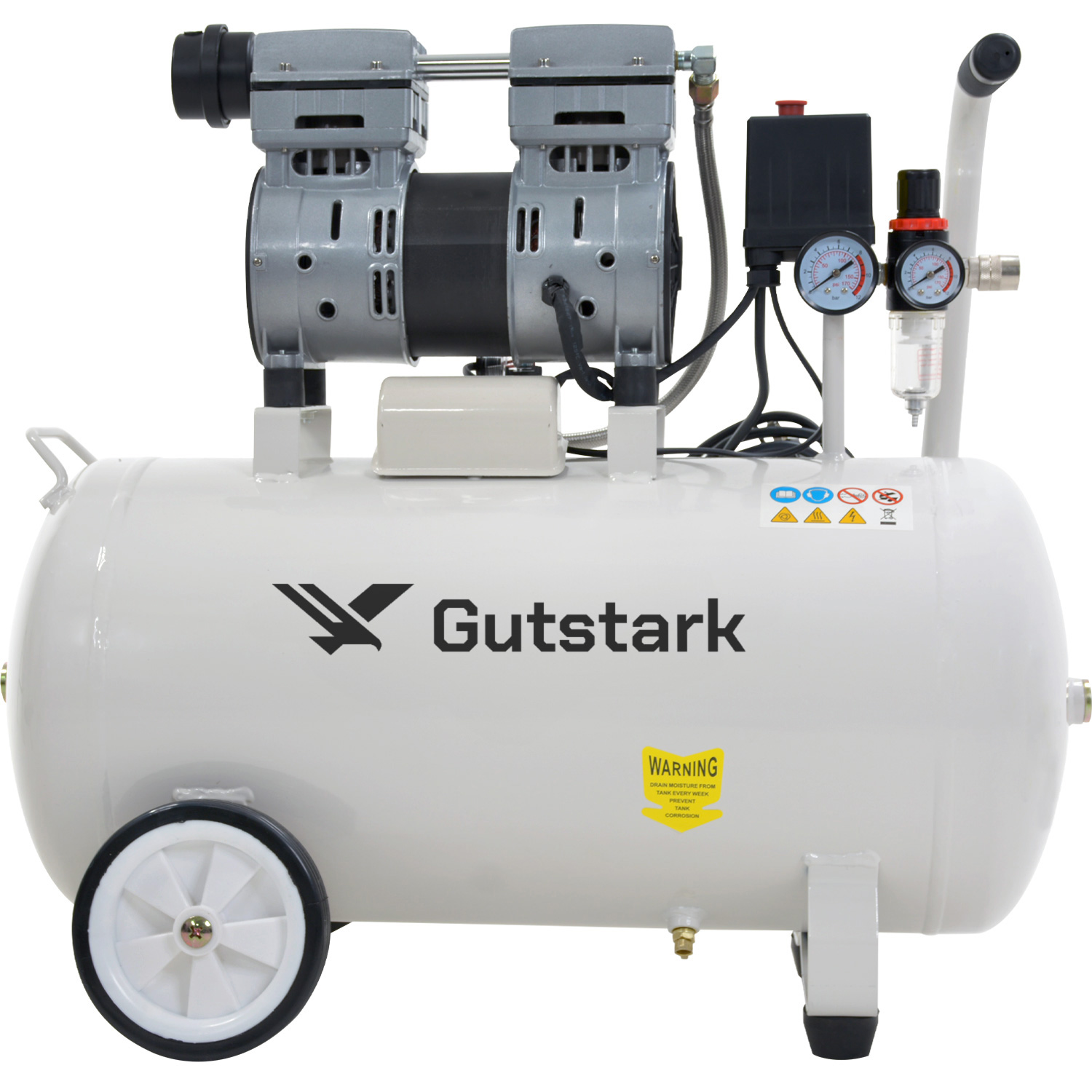 Compresor Aire Electrico 50L Silencioso 1hp 116 psi Tanque Portatil Libre de Aceite 750 W  1680 RPM Gutstark