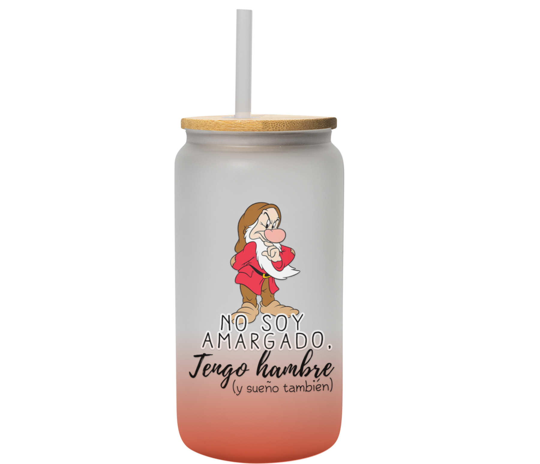 Vaso no soy amargado, tengo hambre y sueño tambien| lata satinado con popote | color rojo | 500 ml | Frase divertida