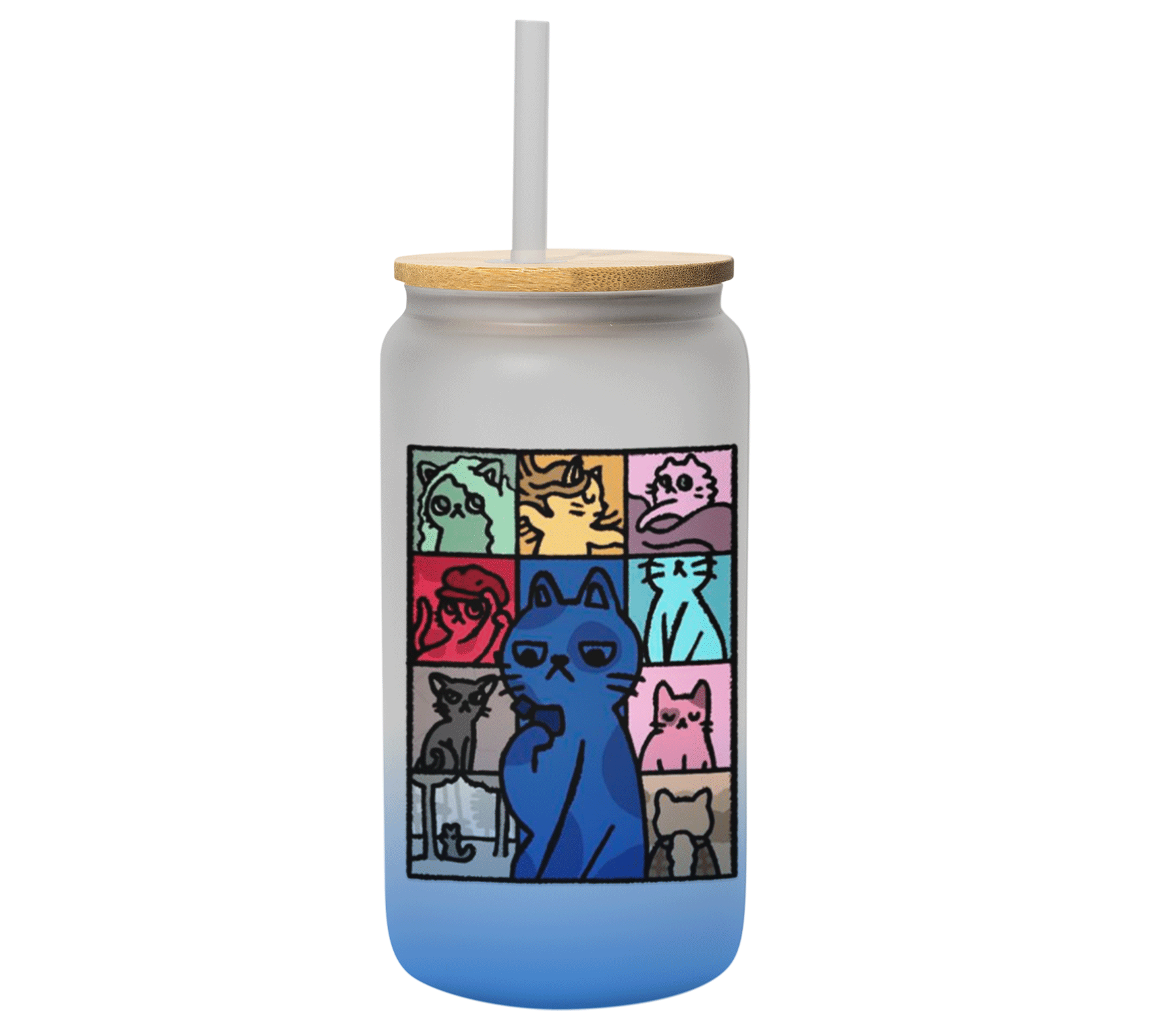 Vaso cat karmm | eras gato | lata satinado con popote | color azul | 500 ml | Frase divertida