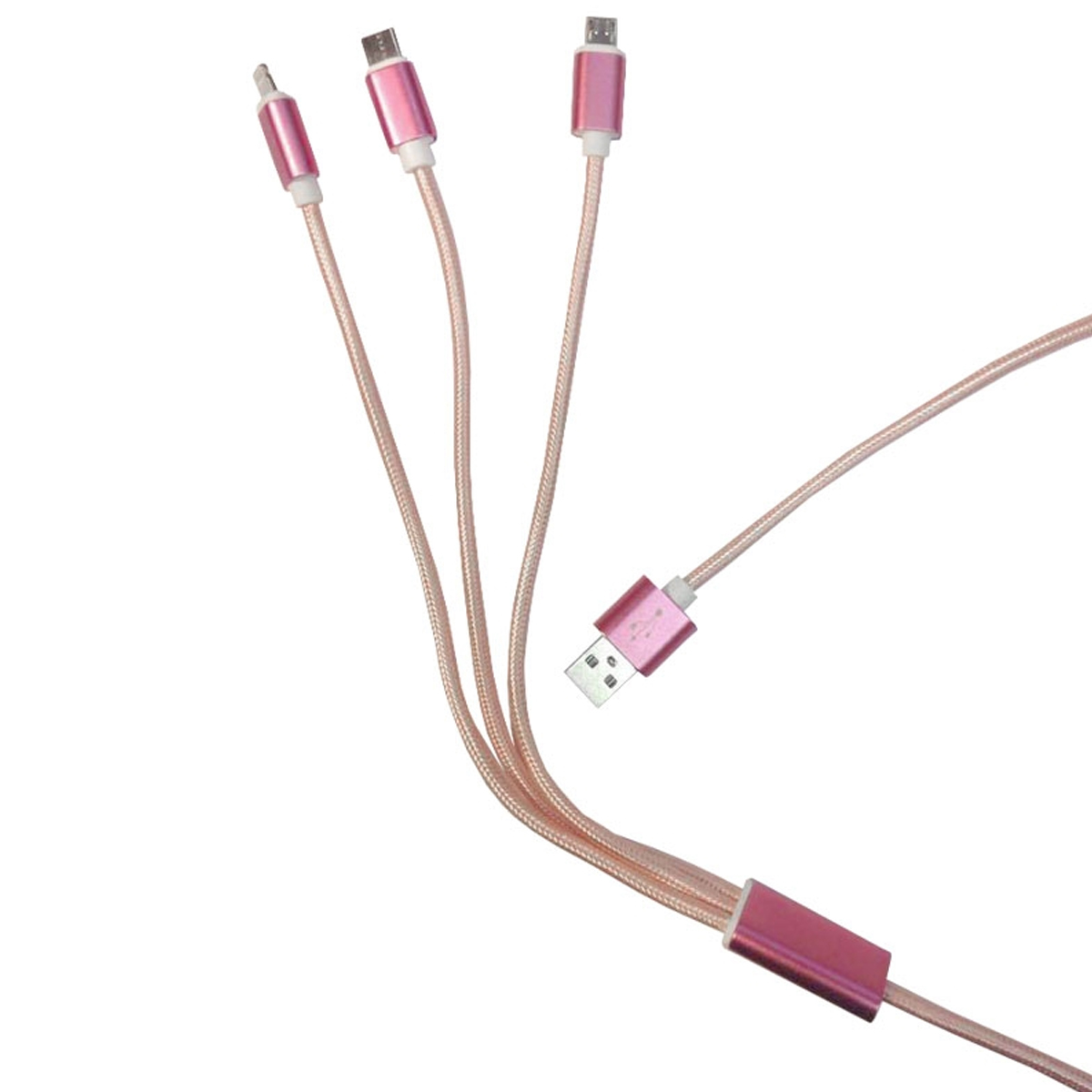 Cable Cargador 3 en 1 USB Tipo C Lightning V8 1 Metro Flexible y Resistente Color Rosa