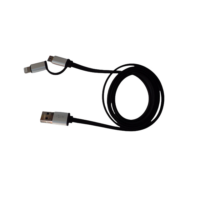 Cable 4 en 1 USB Micro USB V8 y Lightning trenzado, 1m, carga rápida y flexible Negro