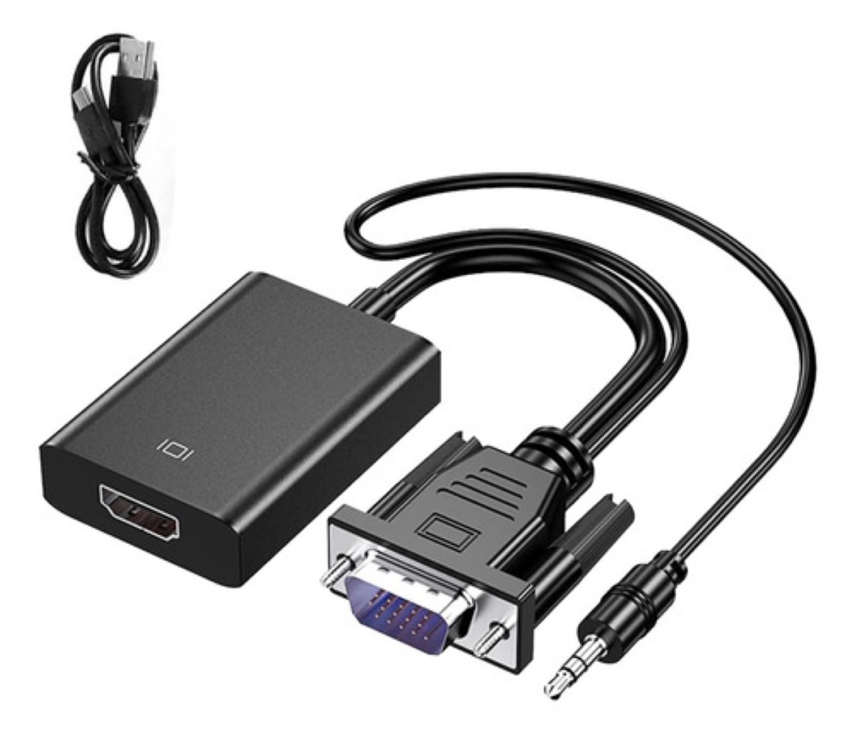 Convertidor Vga A Hdmi Adaptadores Full Hd 1080p 1.8m Cable NEGRO