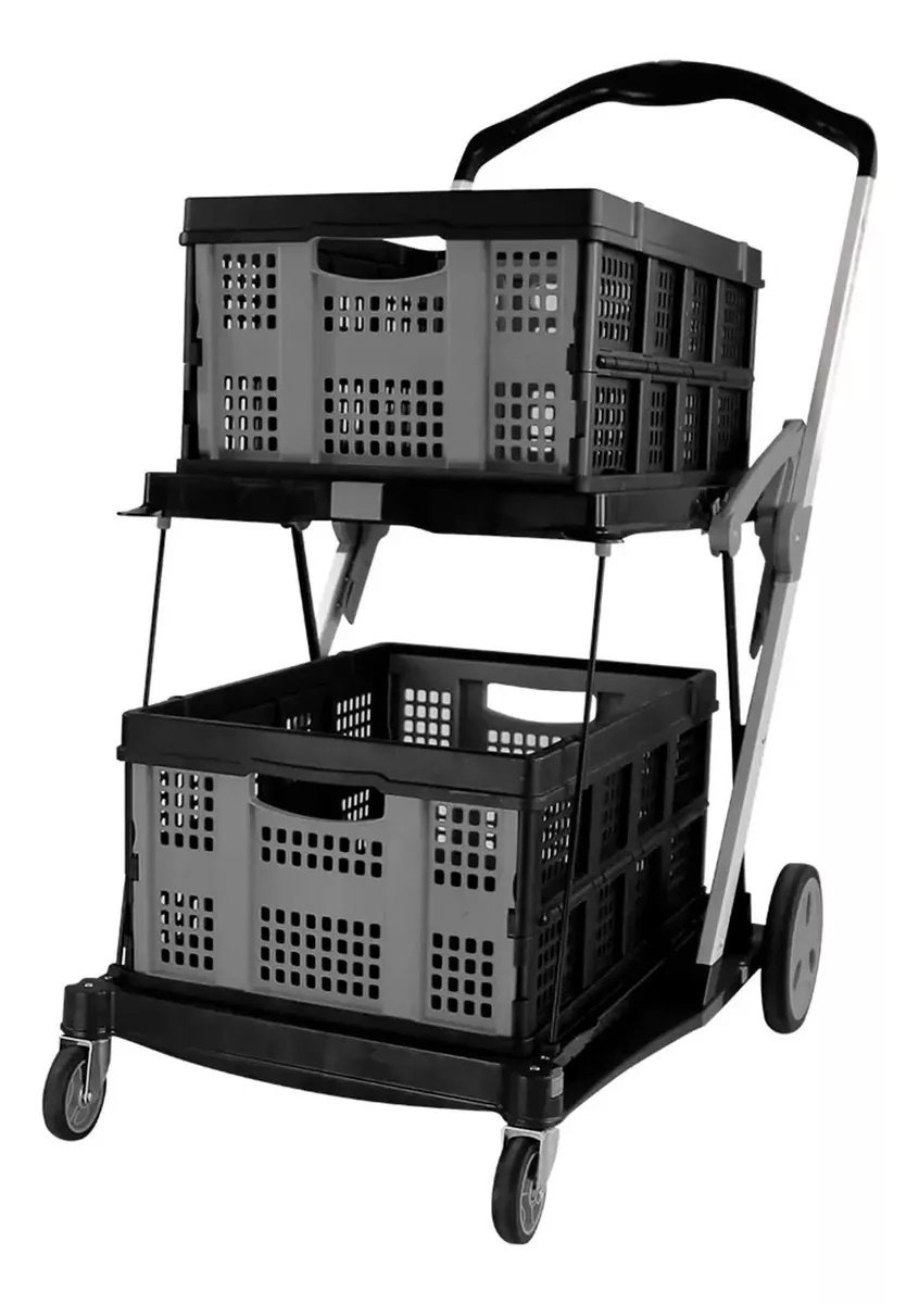 Carrito De Compras Con Canastas Plegable Ag Box Cap 70 Kgs Color Negro