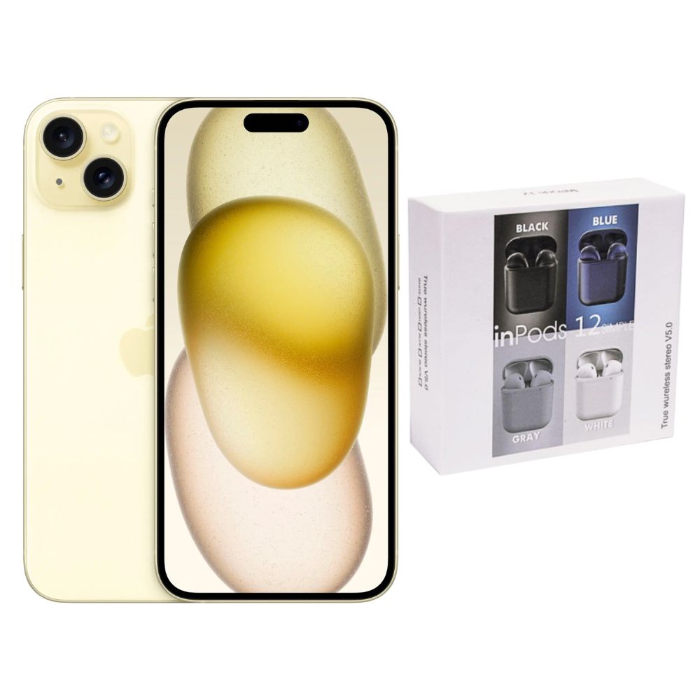 iPhone 15 128GB Amarillo E-SIM Reacondicionado + Audífonos Genéricos