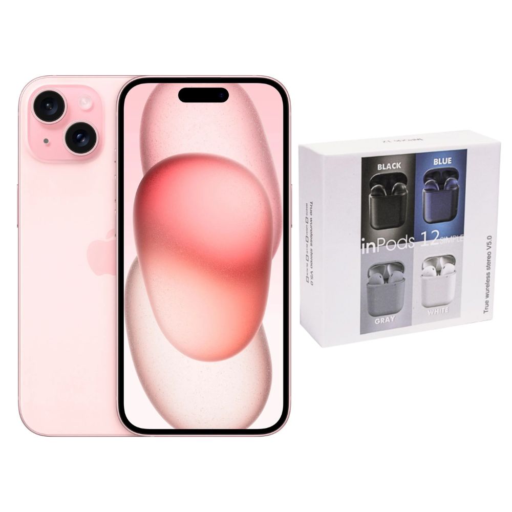 iPhone 15 128GB Rosa E-SIM Reacondicionado + Audífonos Genéricos