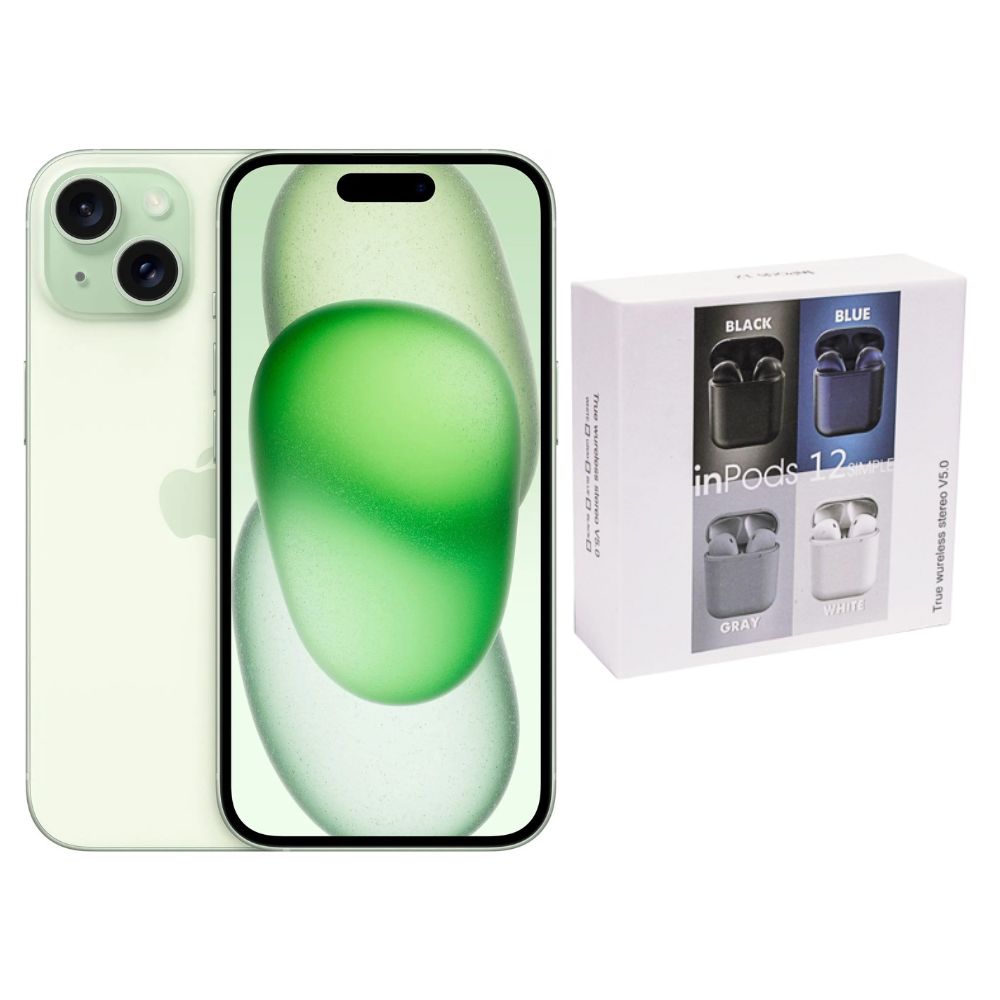 iPhone 15 128GB Verde E-SIM Reacondicionado + Audífonos Genéricos