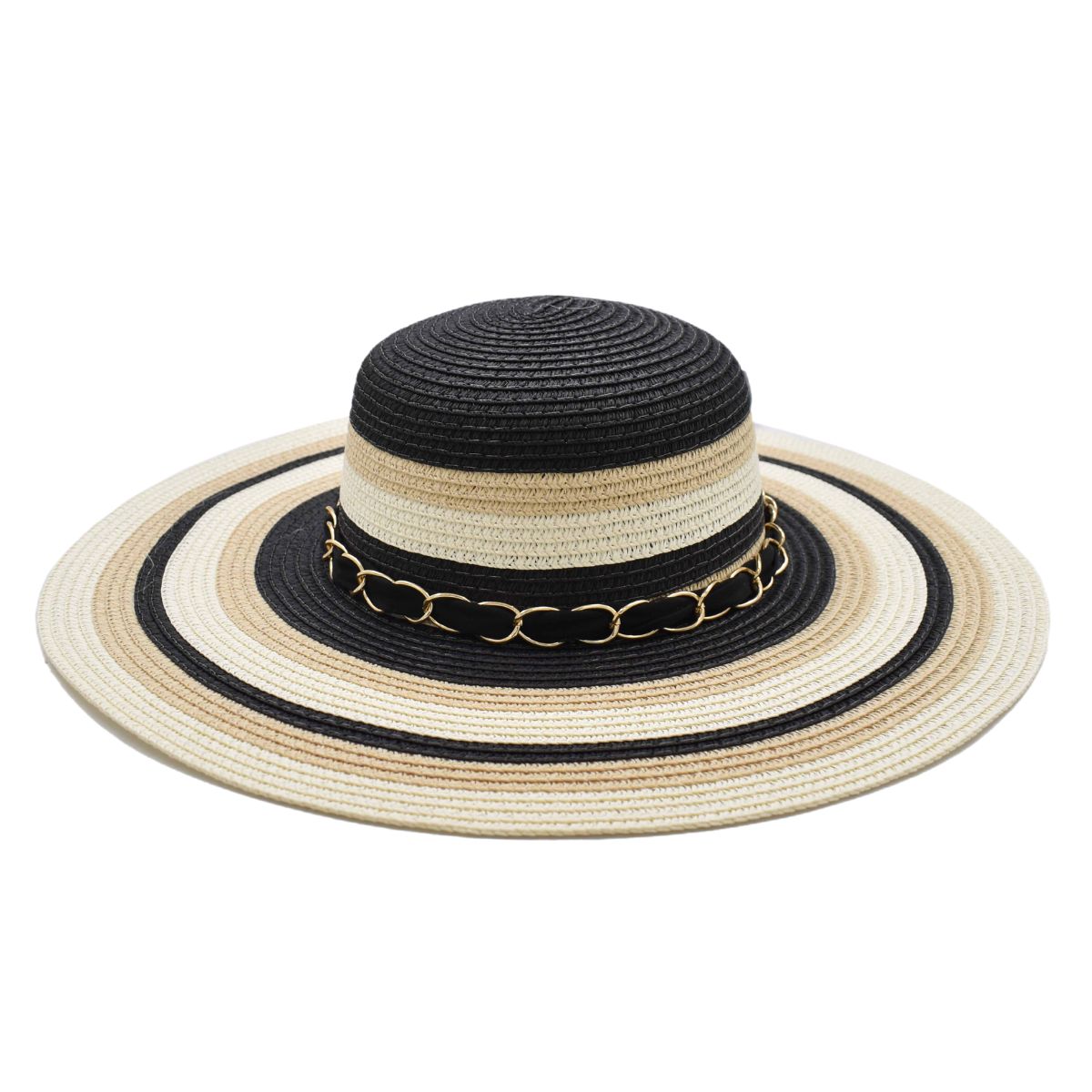 Sombrero Pamela de Rayas Detalle de Cinta con Moño Negro 